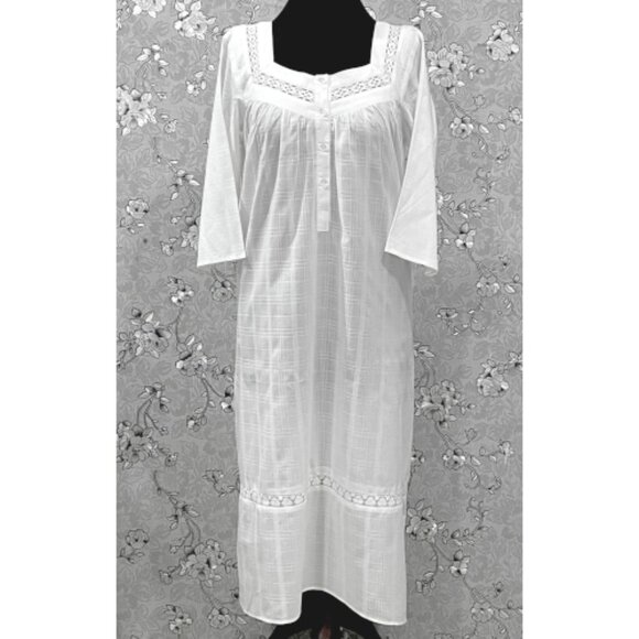 SoieRose Victorian 100% Cotton Nightgown with Square Neck & Lace Inset – SR-1231 - Picture 2 of 9